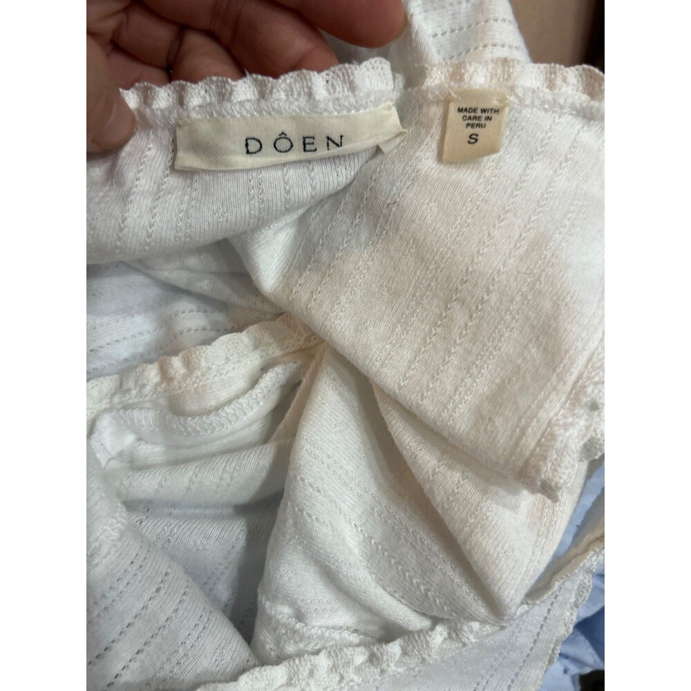 Doen Lois Tank Top size S Pointelle Knit Salt White Button Front Lace Trim - Picture 8 of 10